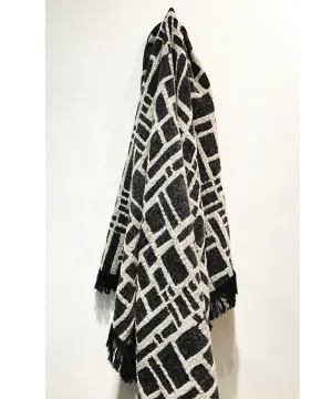 Block Print  Fringed Throw by The Oriole Mill