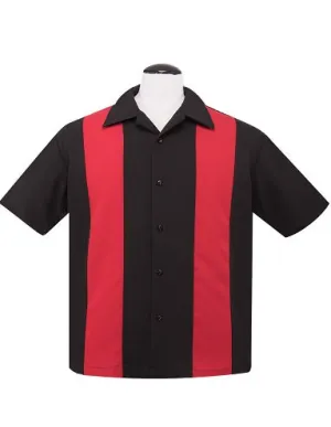 Poplin Double Panel Bowling Shirt in Black/Red