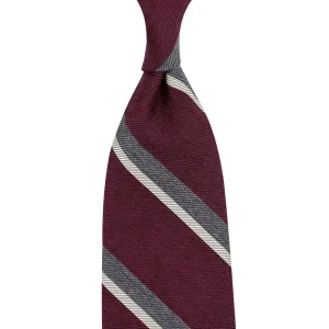 Striped Wool / Silk Tie - Burgundy - Hand-Rolled