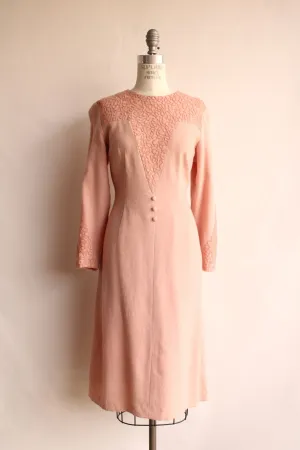 Vintage 1960s Embroidered Pink Angora Wool Dress